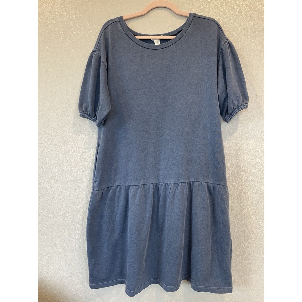 Caslon Blue Drop Waist French Terry Sweatshirt Dress Womens Size M Puff Sleeve‎